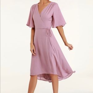 Mauve Print Midi Wrap Dress